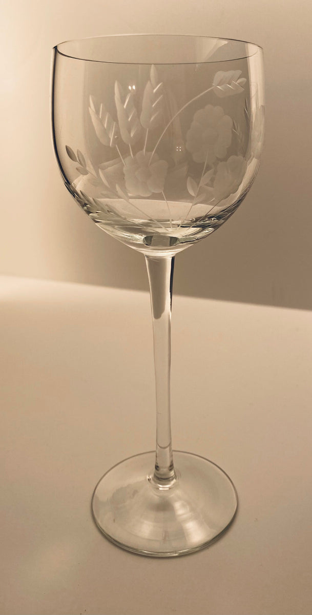 Vintage Crystal Wine Glasses With Floral Etching- Set of 3  The New York  Cottage Industry