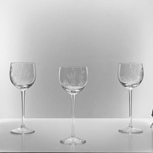 Vintage Crystal Wine Glasses With Floral Etching- Set of 3