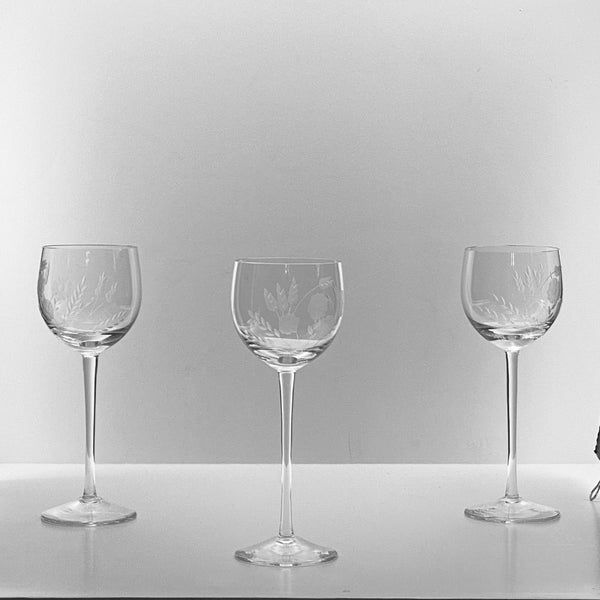 Vintage Crystal Wine Glasses With Floral Etching- Set of 3 – The New York  Cottage Industry