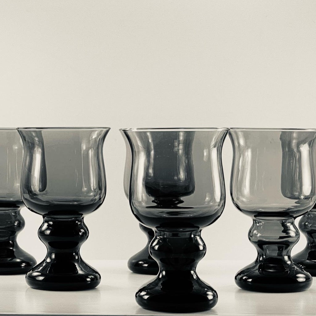 Hand Blown Glass EBONY Water Goblets- Set of 6
