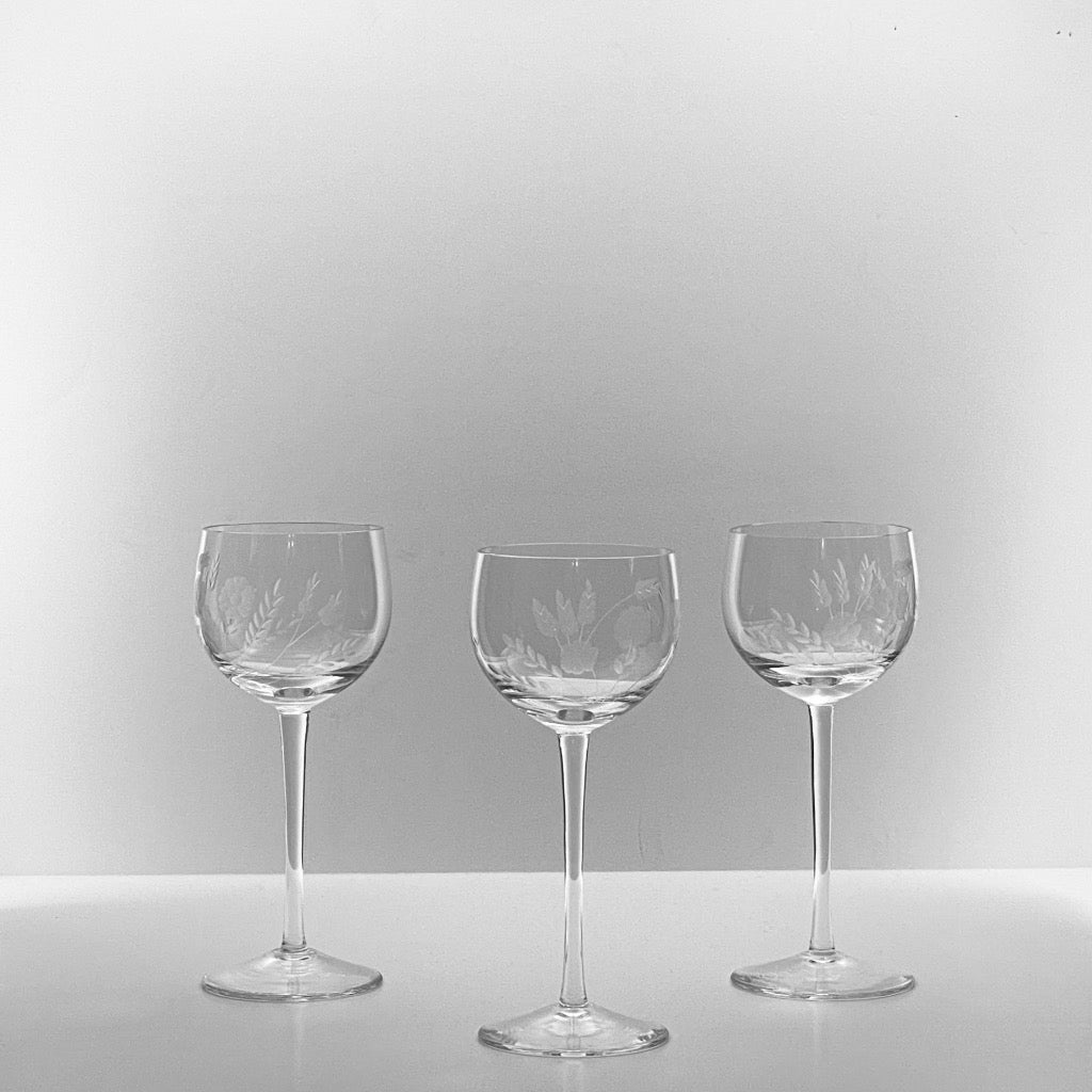 2-7 Pc Wine Glass Elegant Etched Clear Crystal Floral Motif by