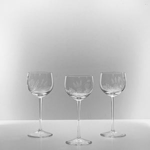 Vintage Colored Balloon Wine Glasses with Etched Glass Detail