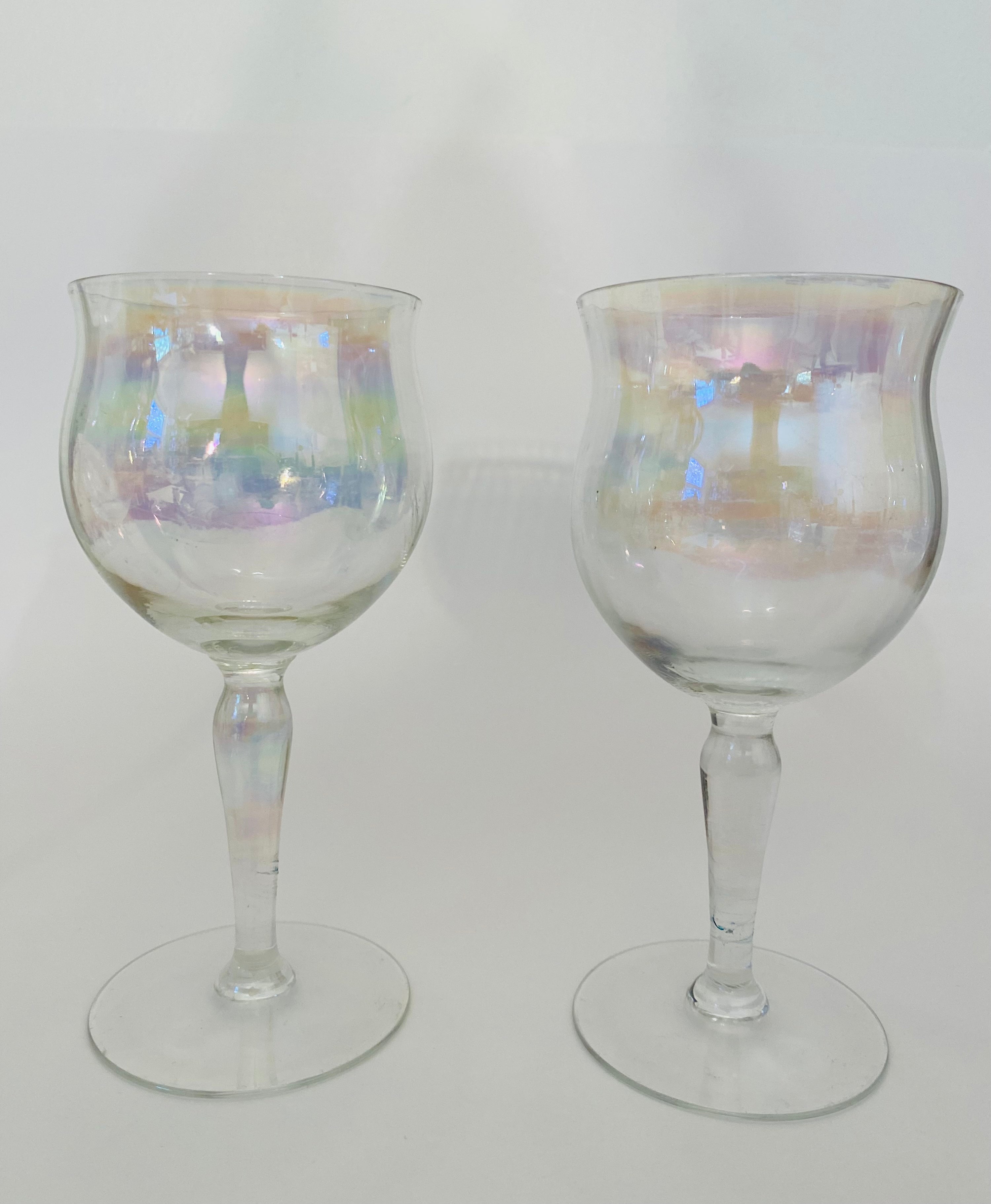 Vintage CARNIVAL CRYSTAL IRIDESCENT Wine Glasses - Set of 4