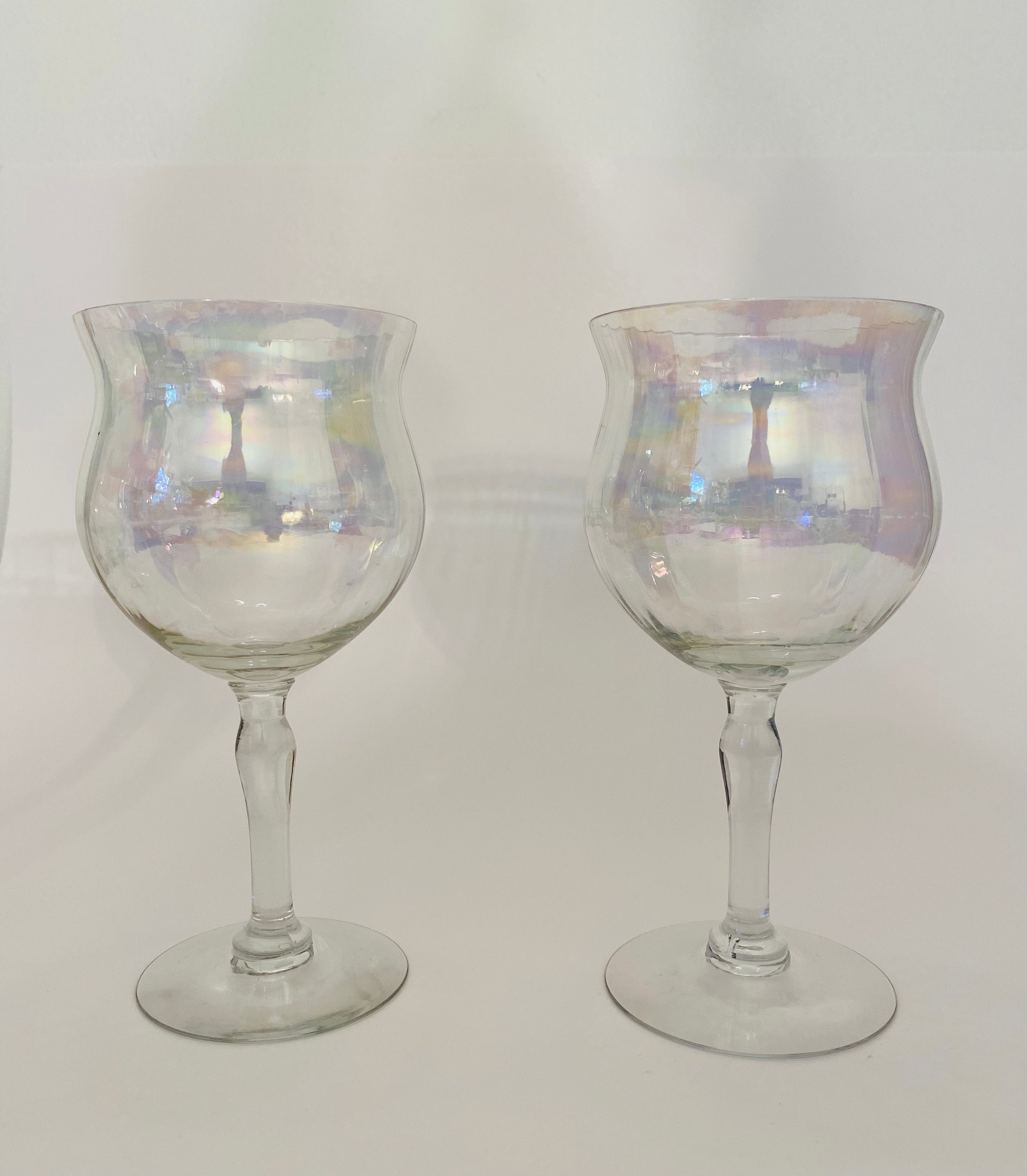 Vintage CARNIVAL CRYSTAL IRIDESCENT Wine Glasses - Set of 4