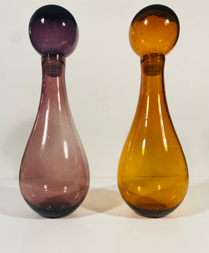 Pair of Elizabeth Lyon's Colored Blown Glass Decanters