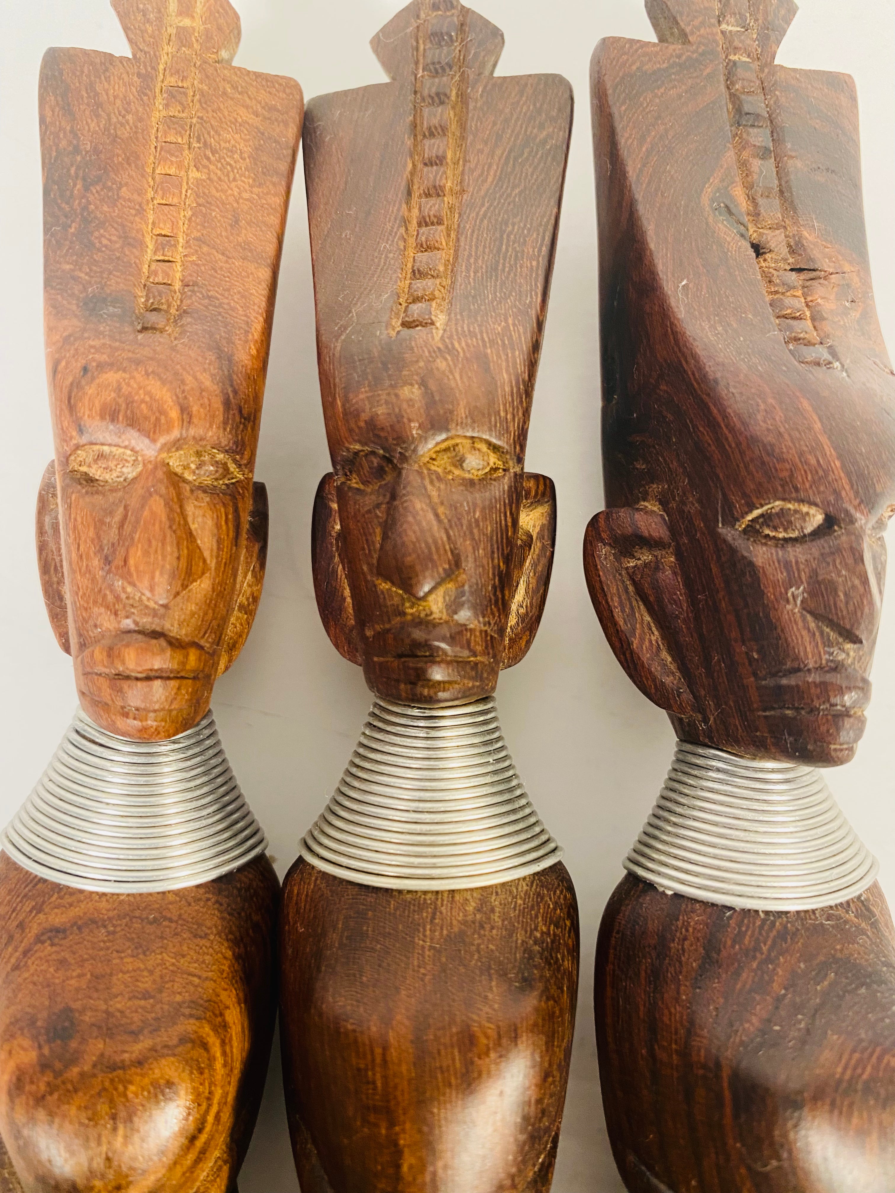 Vintage Hand Carved Wood Figurine Spoon Fork and Knife Set