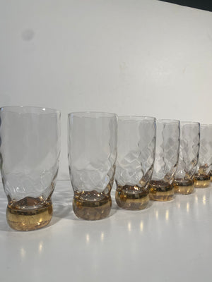 Vintage Swirl Glass Tumblers With Gold Pedestal - Set of 7