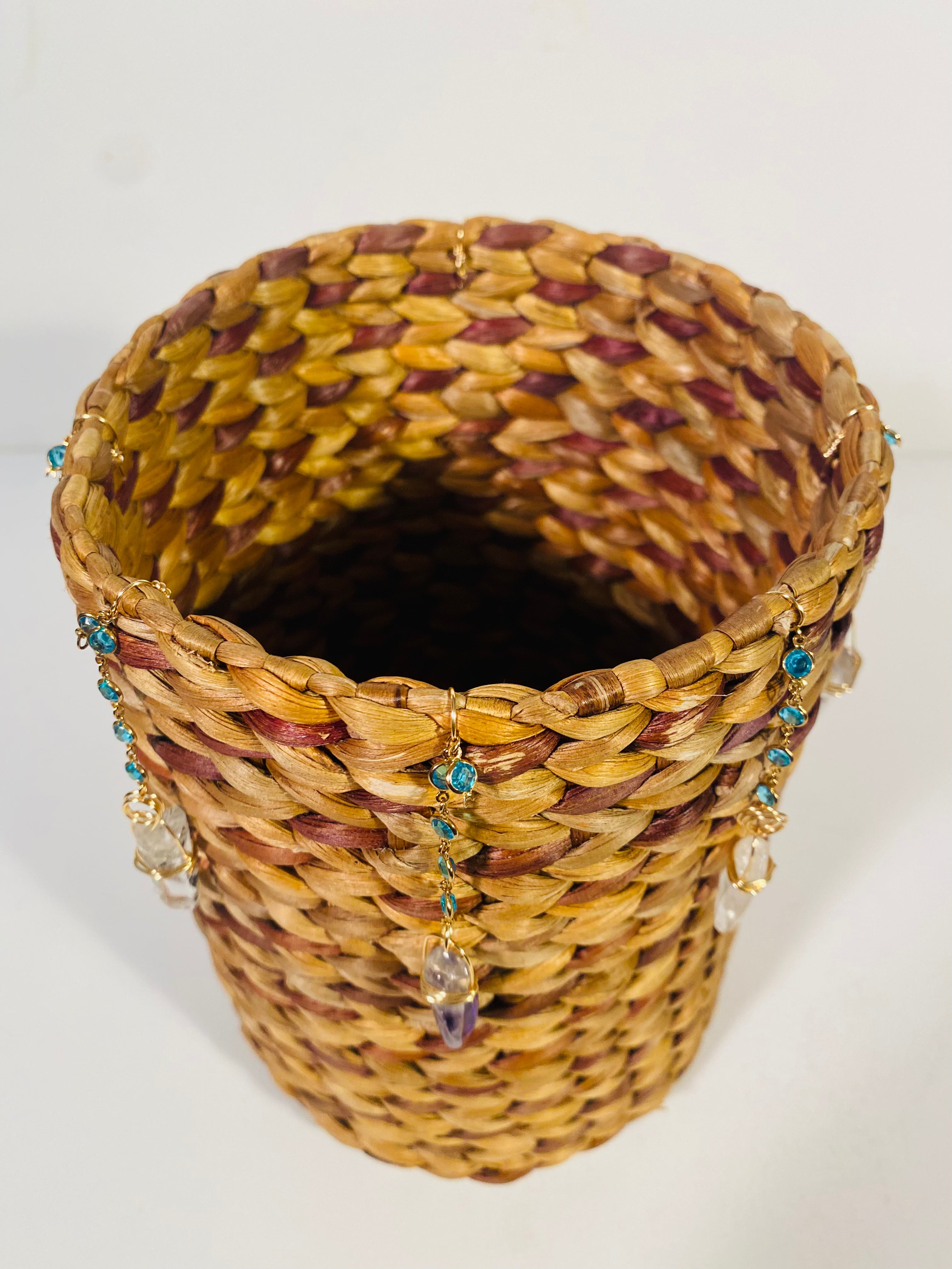 Crystal Embellished Wicker Basket