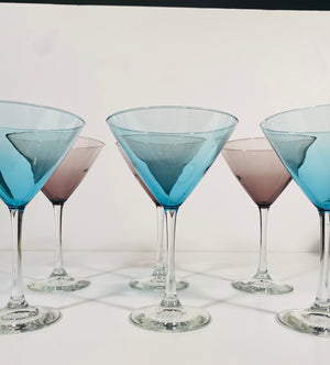 Vintage Turquoise and Amethyst Martini Glasses - Set of 6