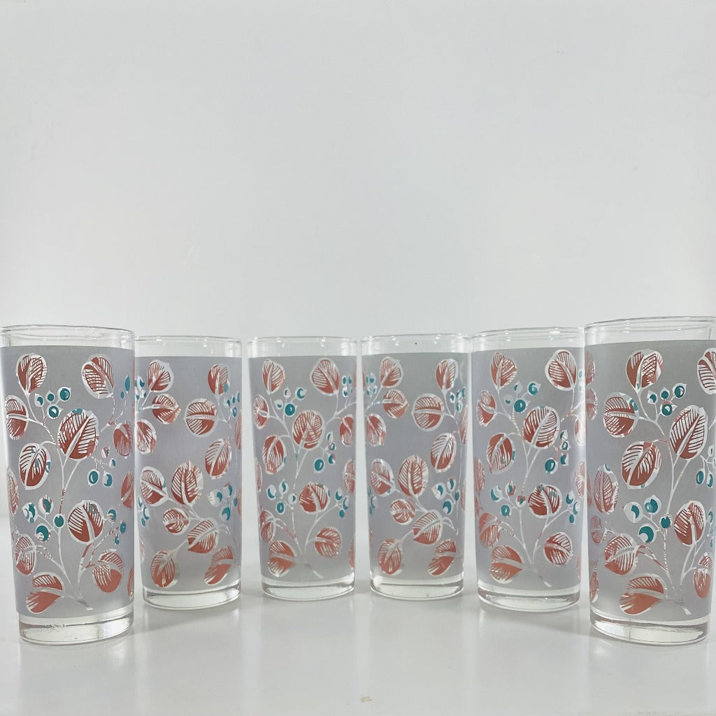 Set of 6 Vintage MID CENTURY MODERN Pastel Frosted Highball Glasses
