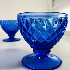 SOLD Set of 6 Vintage COBALT BLUE Italian Glass Water Goblet With Diamond Cut Detail