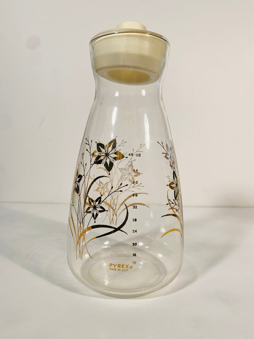 Vintage Pyrex Carafe With Gold Flowers