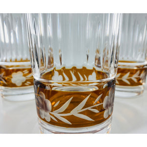 Vintage JULIA CRYSTAL Amber Cut to Clear Highball Glasses- Set of 4