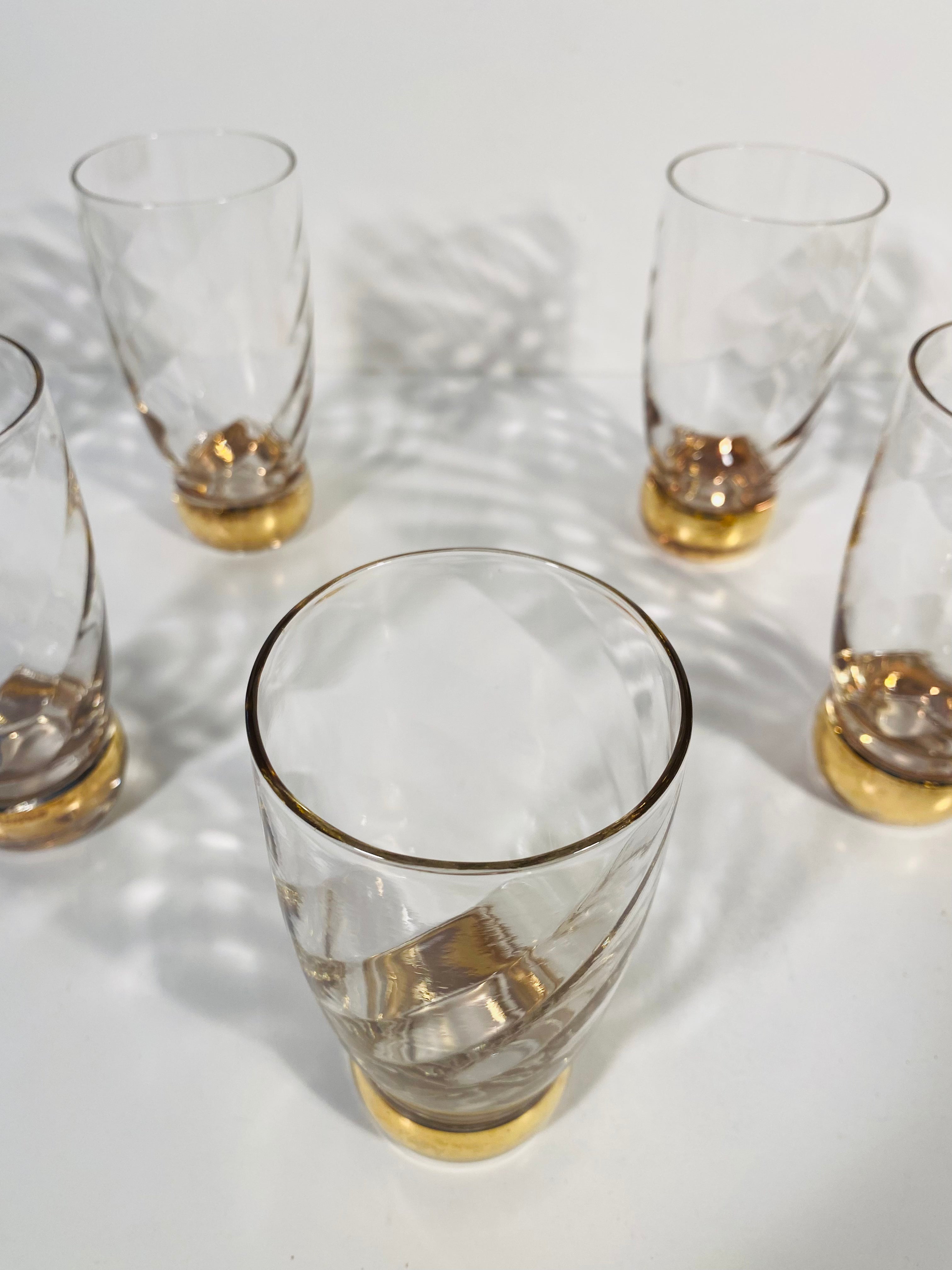 Vintage Swirl Glass Tumblers With Gold Pedestal - Set of 7