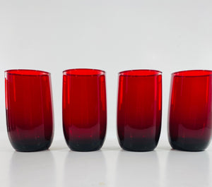 Set of 8 Vintage ANCHOR HOCKING RUBY RED ROLY POLY TUNBLERS