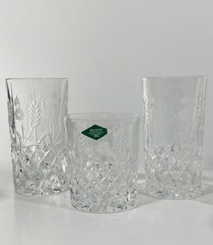 Godinger Shannon Crystal Double Old Fashion Glasses w/ Etched Wheat Flowers