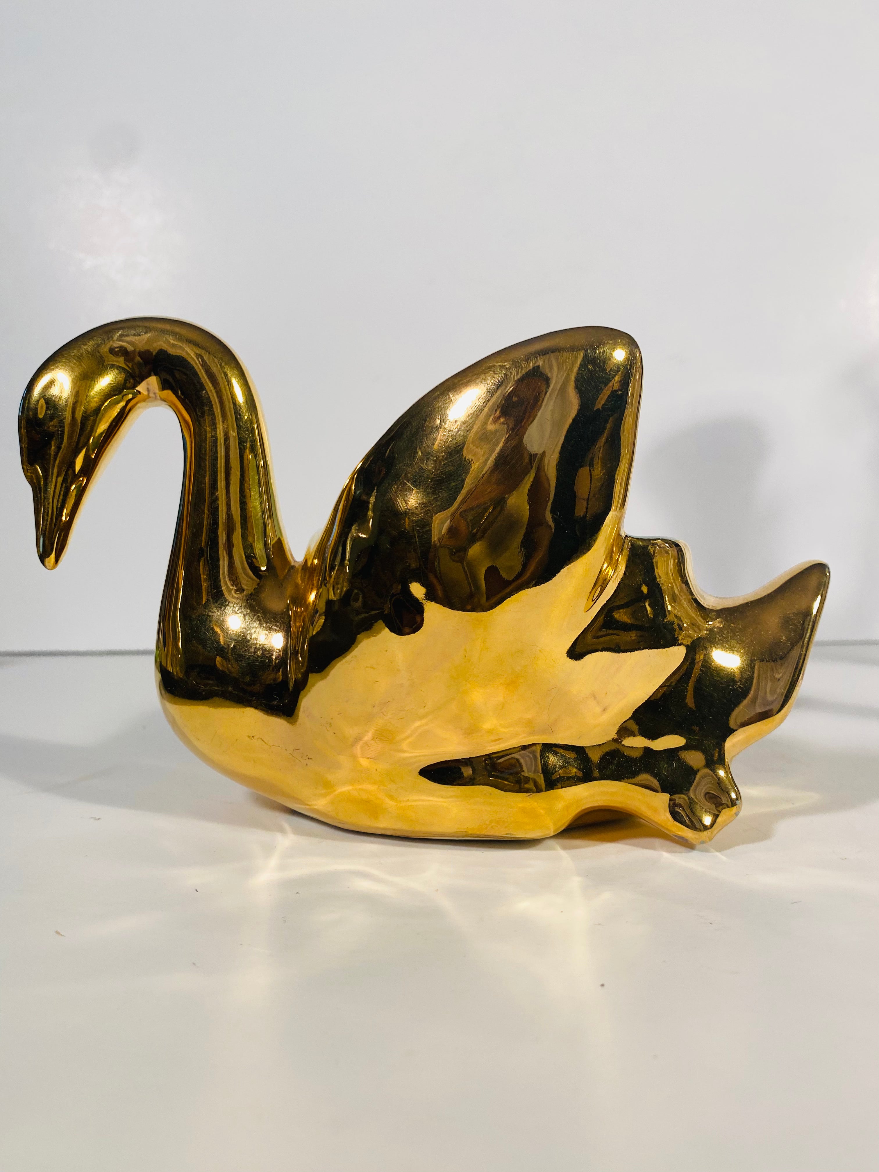Vintage Gold Ceramic Swan Jewelry Holder