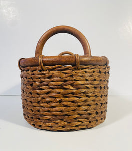 SOLD - Large Vintage Woven Wicker Basket With Handles