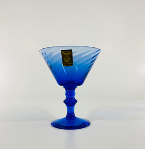 Vintage Cobalt Blue Crystal Wine Glasses - Set of 4