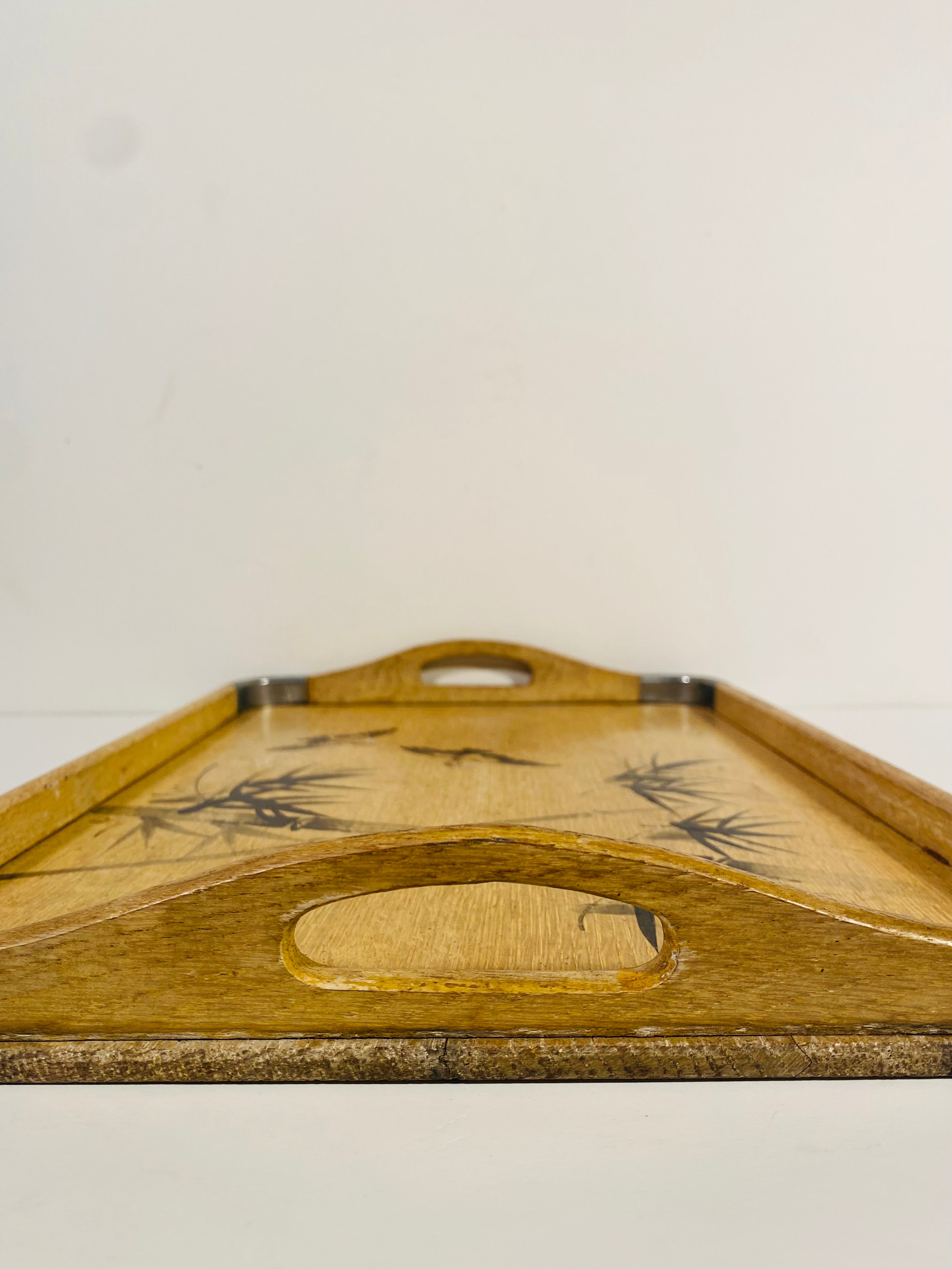 Vintage 1940's Asian Bamboo Wood Serving Tray
