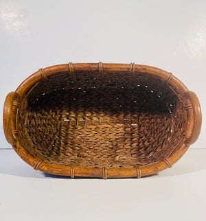 SOLD - Large Vintage Woven Wicker Basket With Handles