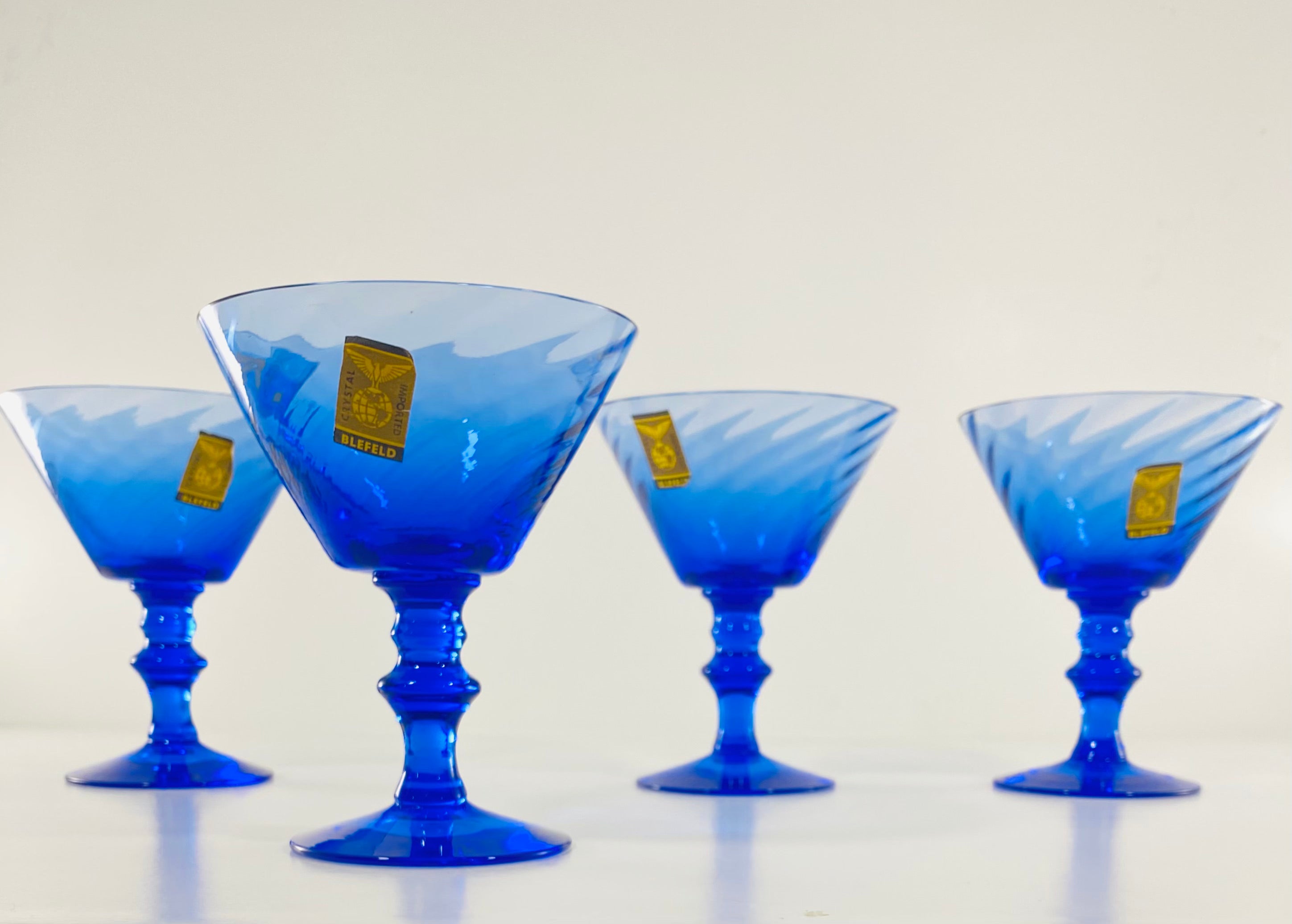 Art Deco Cobalt Blue Glass Wine Glasses, Circa 1940