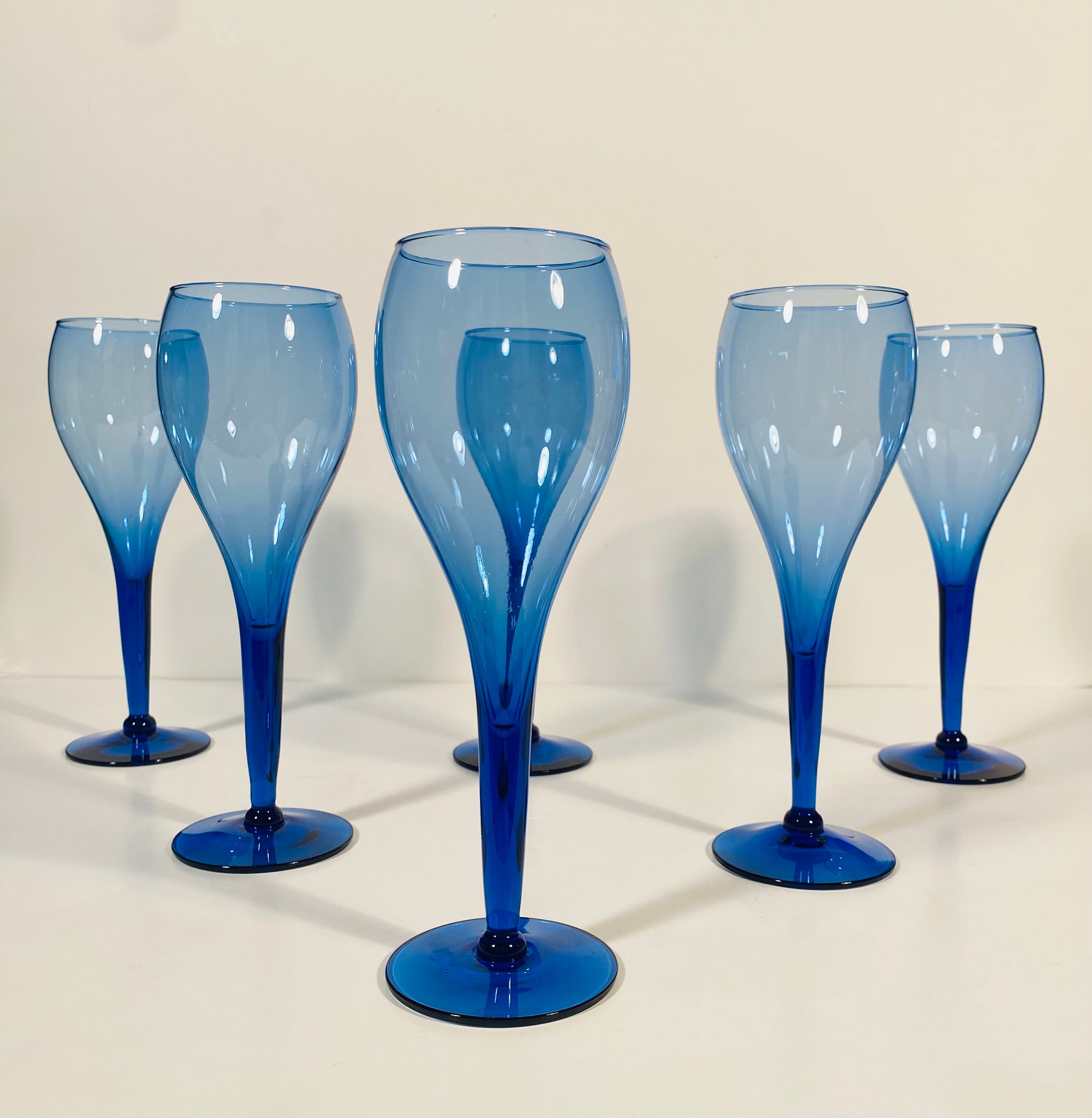 Vintage Cobalt Blue Champagne Flutes - Set of 6
