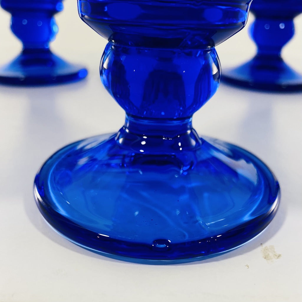 SOLD Set of 6 Vintage COBALT BLUE Italian Glass Water Goblet With Diamond Cut Detail