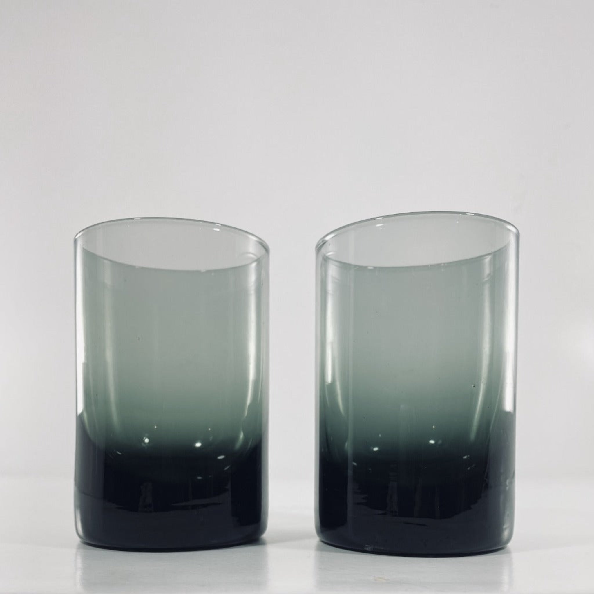 A Pair of Vintage Minimalist Smoky Gray Double Old Fashioned Whisky Glasses