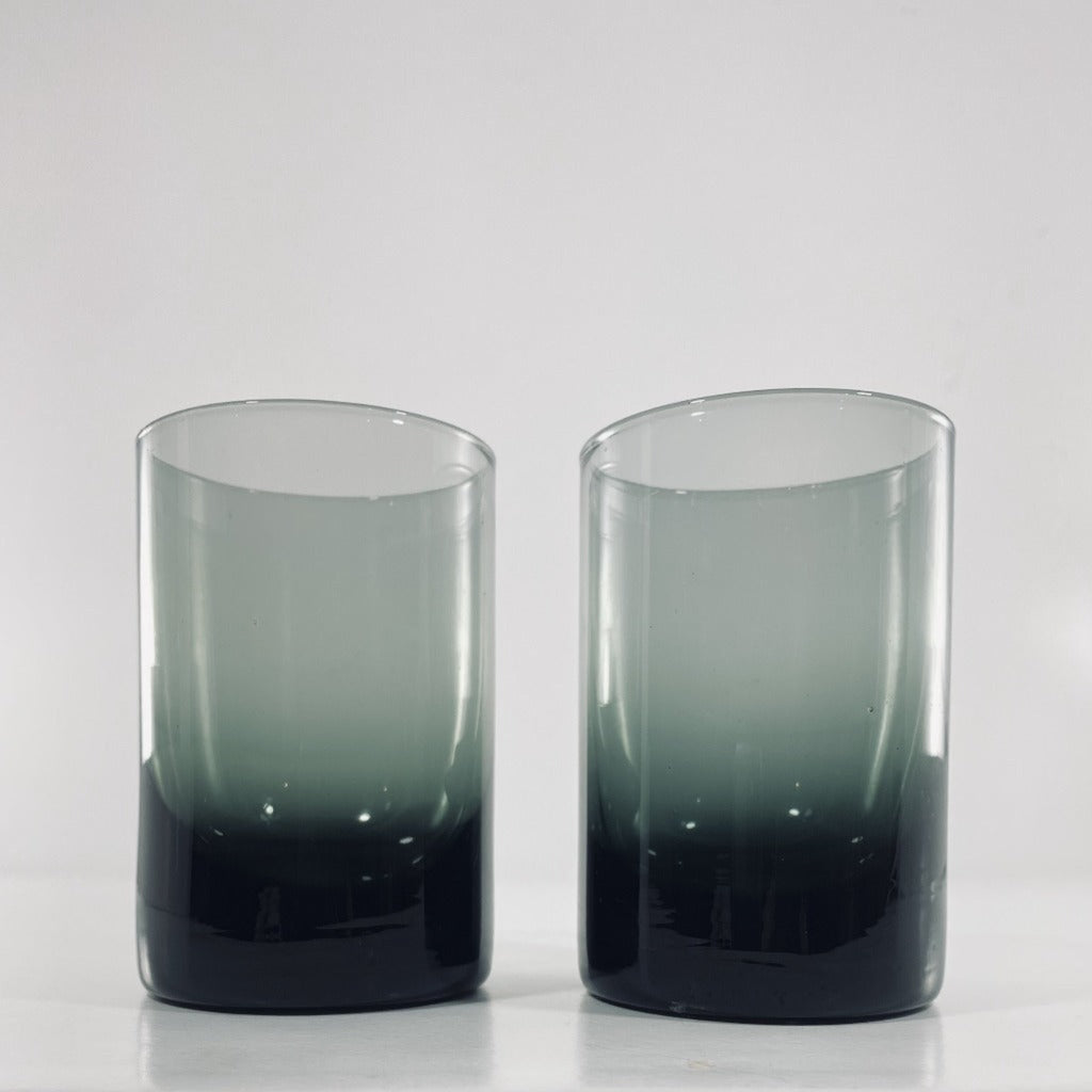 A Pair of Vintage Minimalist Smoky Gray Double Old Fashioned Whisky Glasses