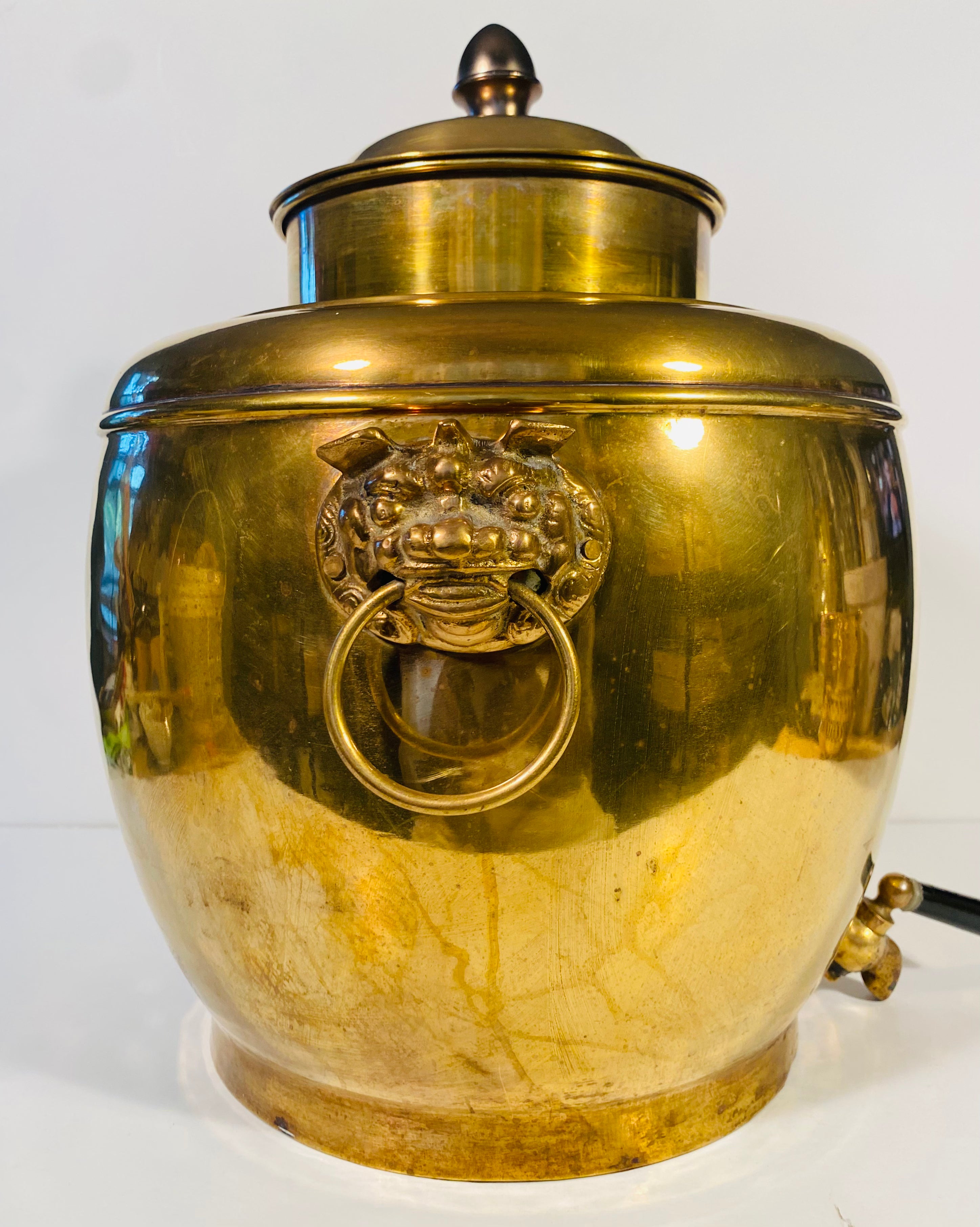 Large Vintage Brass Chinese Foo Dog Hot Water Samovar Dispenser