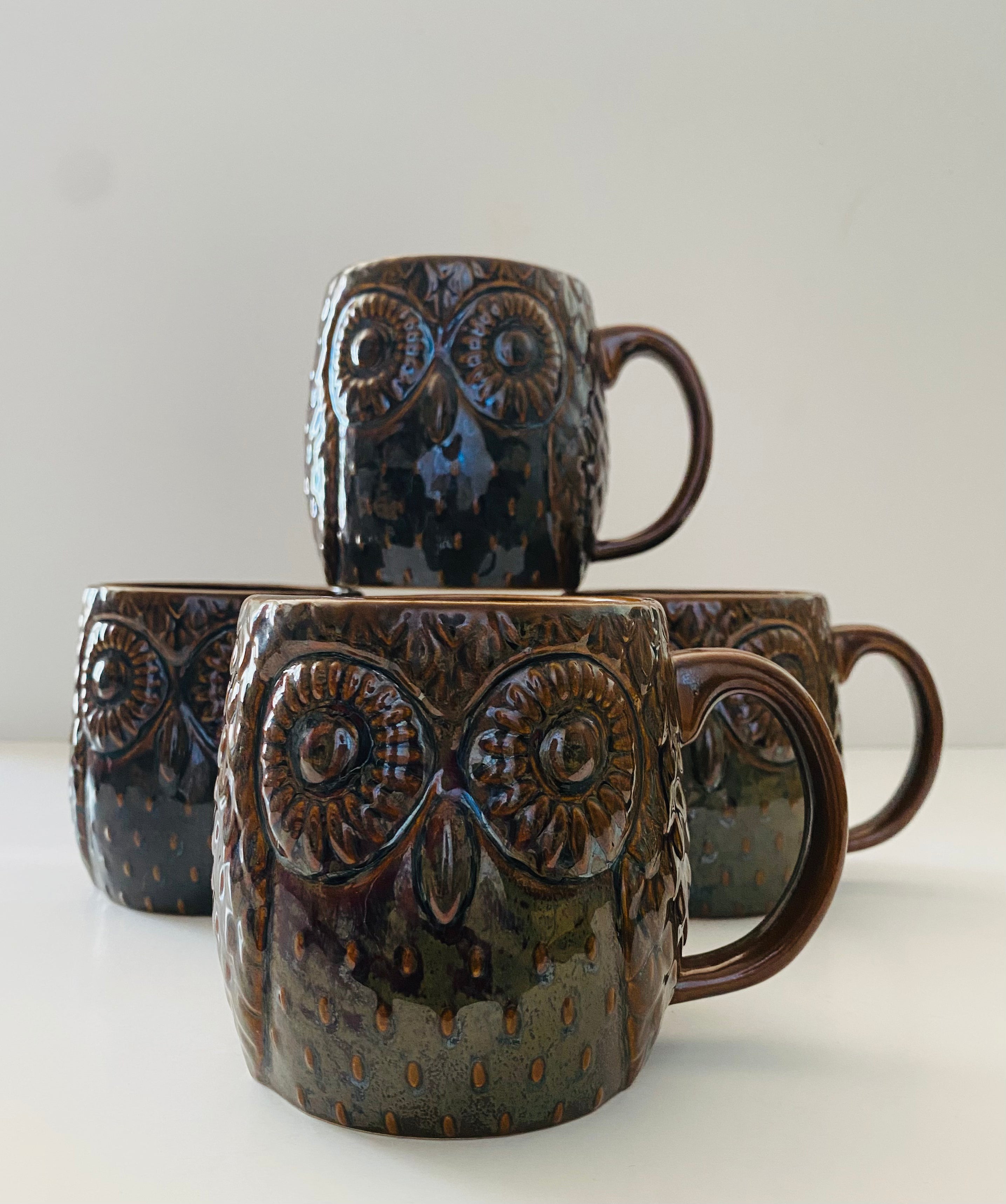 Vintage West Elm Owl Mugs - Set of 4