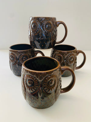 Vintage West Elm Owl Mugs - Set of 4