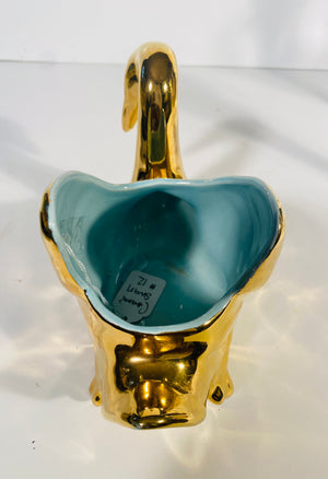 Vintage Gold Ceramic Swan Jewelry Holder