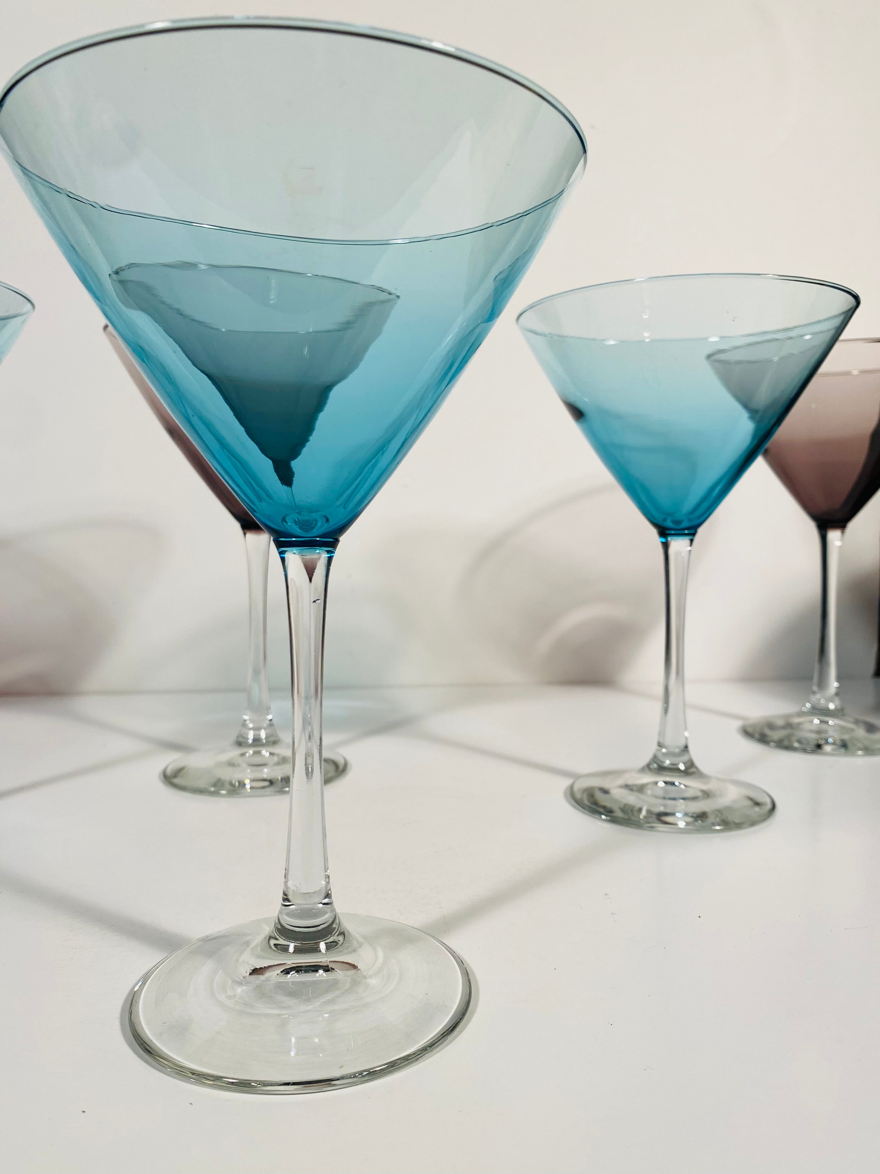 Vintage Turquoise and Amethyst Martini Glasses - Set of 6