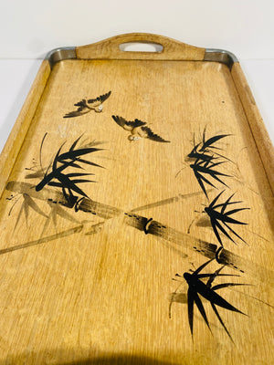 Vintage 1940's Asian Bamboo Wood Serving Tray