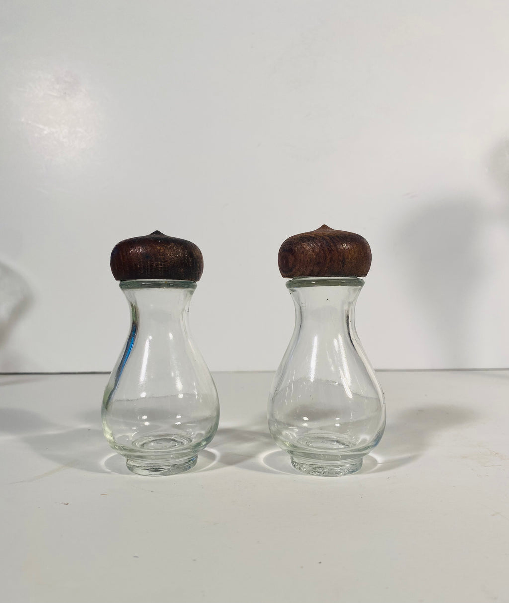 A Pair of Vintage Sero Wood Mid Century Modern Spice Bottles