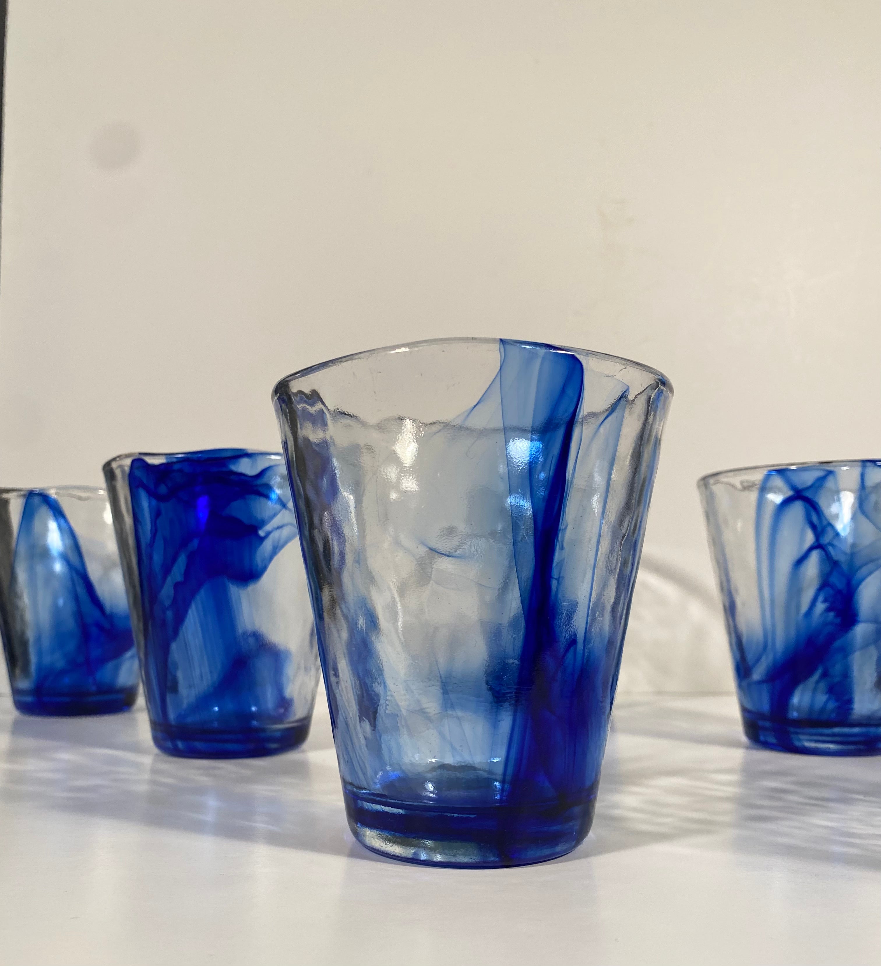 Bormioli Rocco Murano Cobalt Blue Low Ball Glasses - Set of 7 Bormioli Rocco Murano Cobalt Blue Low Ball Glasses - Set of 7