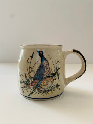 Rare Vintage Stoneware Coffee Mugs With Fowl Scenes