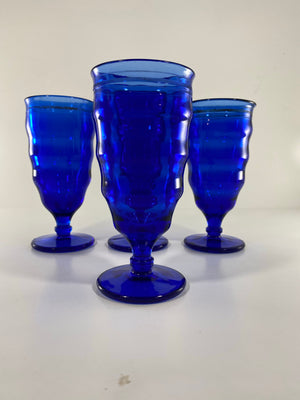 Vintage Cobalt Blue Depression Glass Sundae Glasses - Set of 4