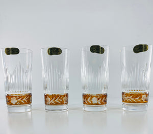 Vintage JULIA CRYSTAL Amber Cut to Clear Highball Glasses- Set of 4